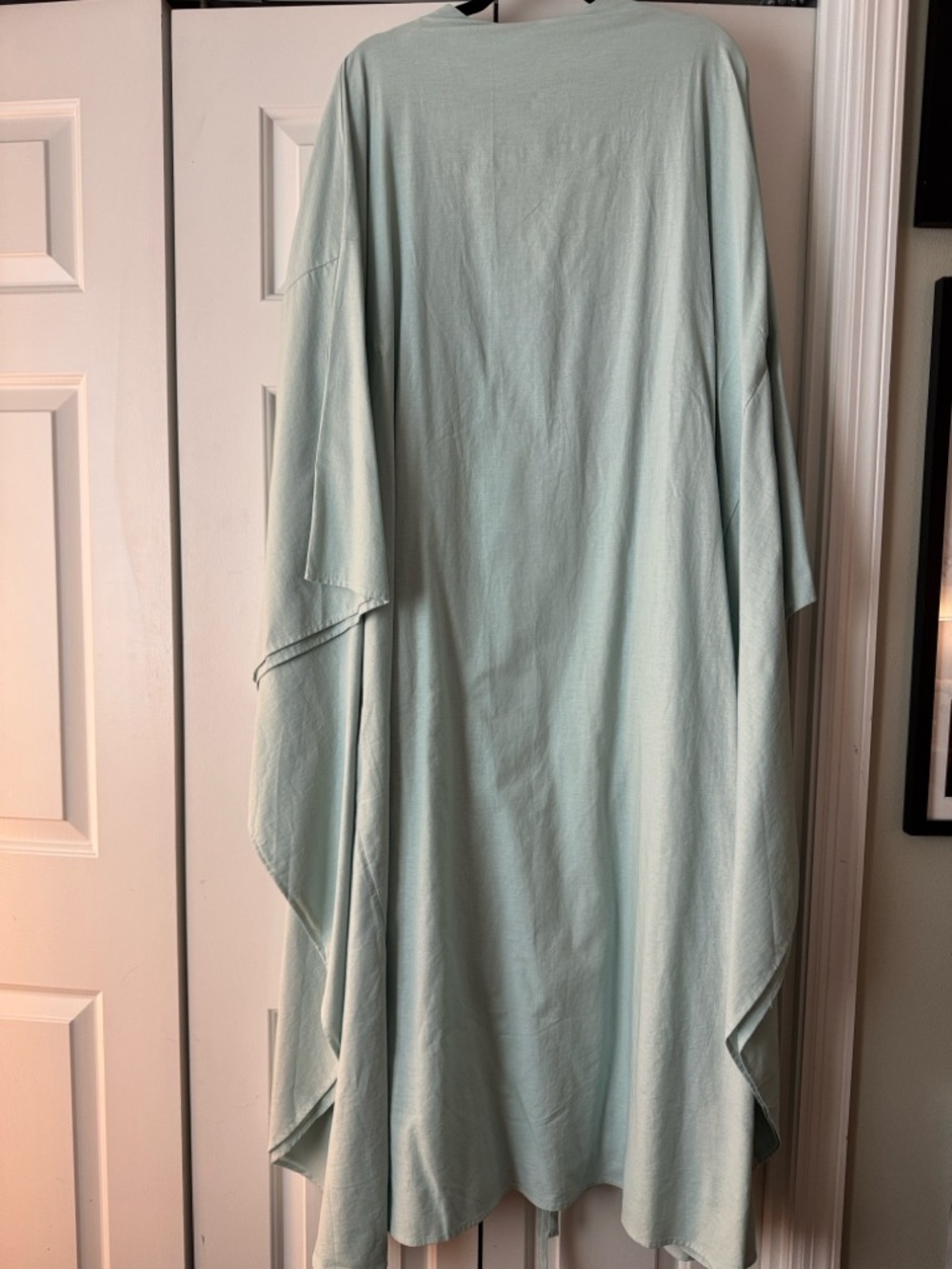 Cotton Linen Butterfly Inner Tie Abaya Dress - Seafoam M 54” - Picture 3 of 5
